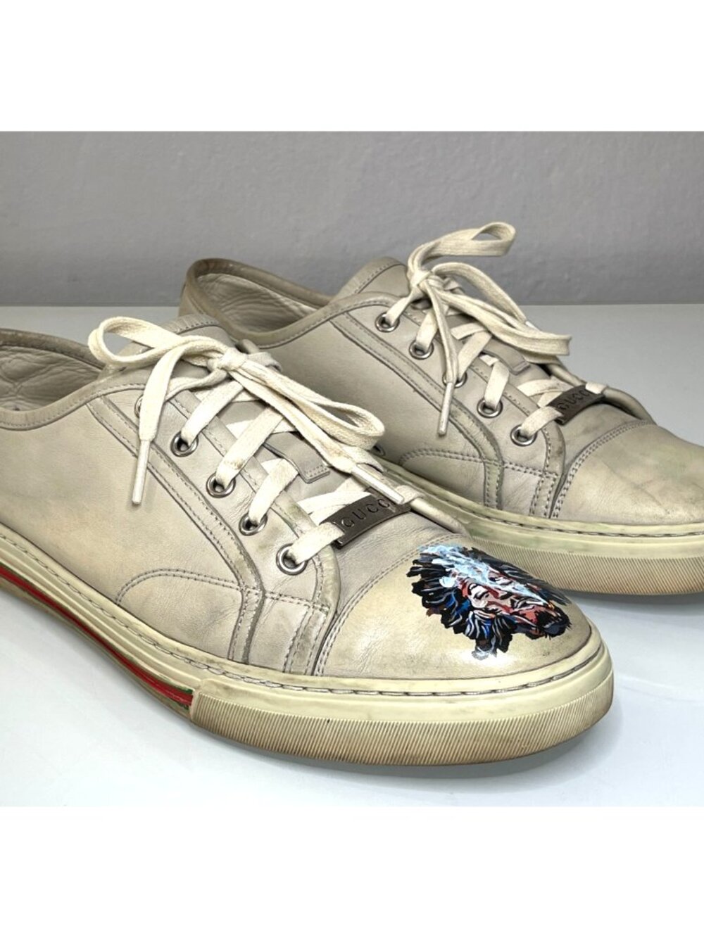 RARE! Gucci Ace Trainers Sneaker Shoes Rasta Bob Marley 420 Reggae Mens US 9.5🍁
